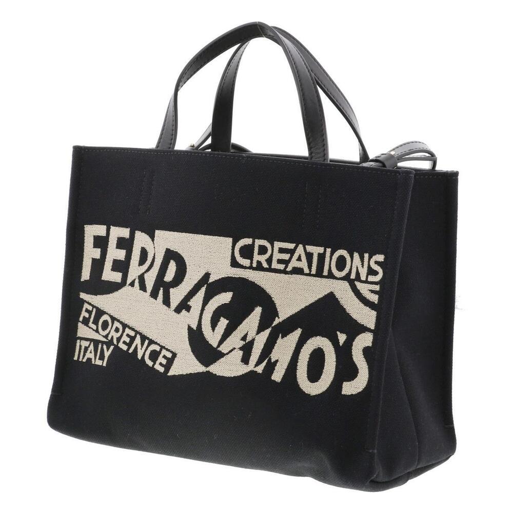 Salvatore Ferragamo Canvas Black Bag Tote Logo